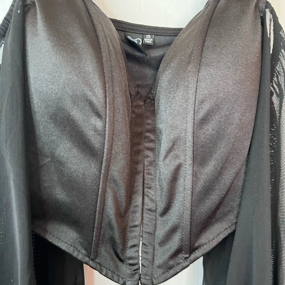 Windsor Black Satin Corset with Sheer Sleeves top size XS